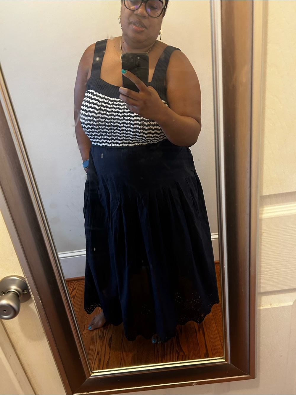 Navy Blue and White Sundress with Pockets